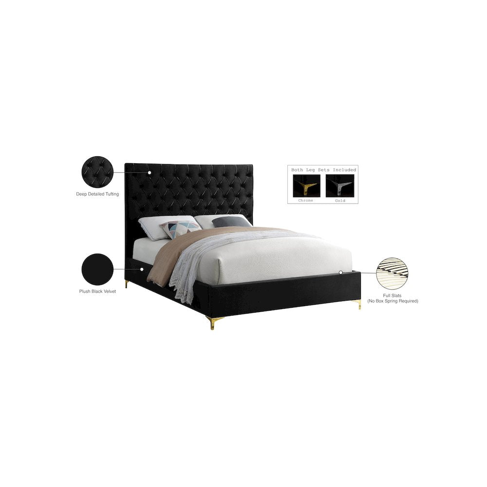 Cruz Black Velvet King Bed