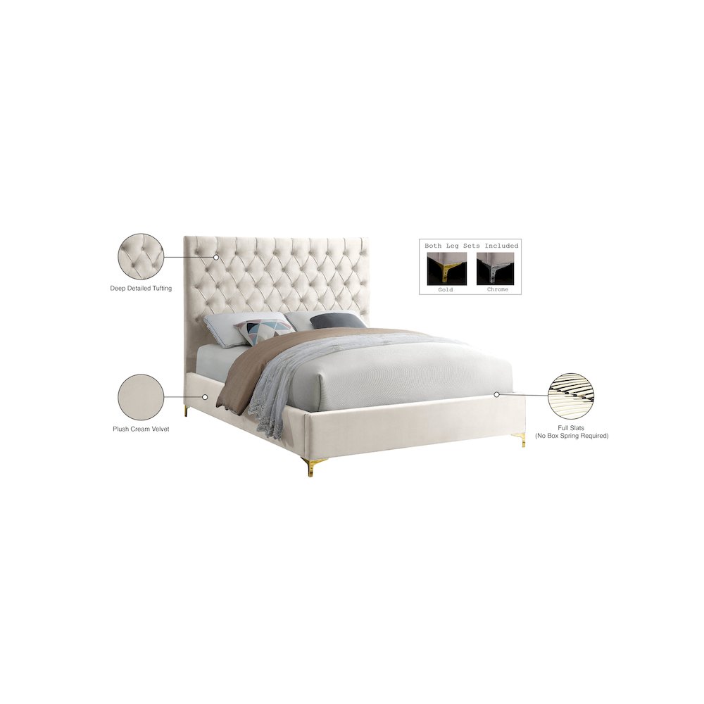 Cruz Cream Velvet King Bed