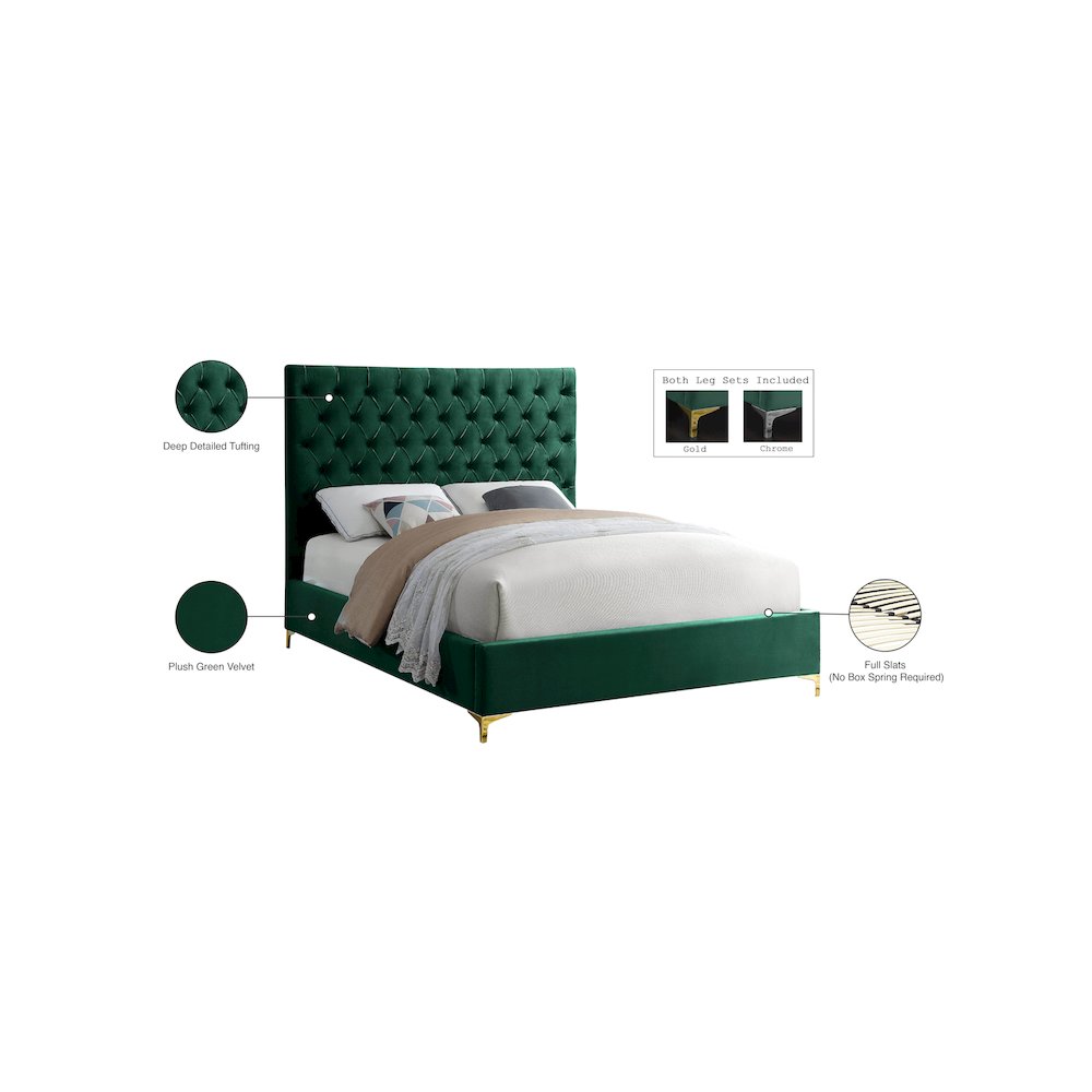 Cruz Green Velvet Queen Bed