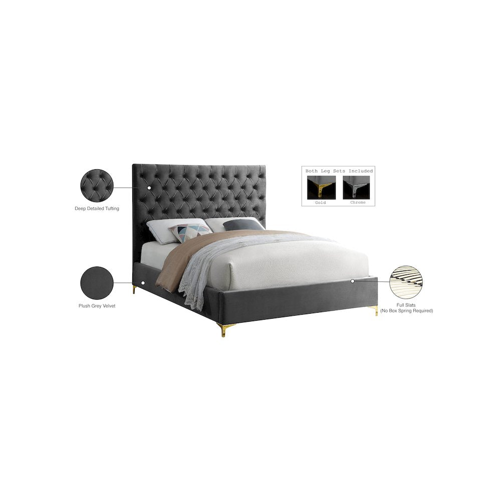 Cruz Grey Velvet King Bed
