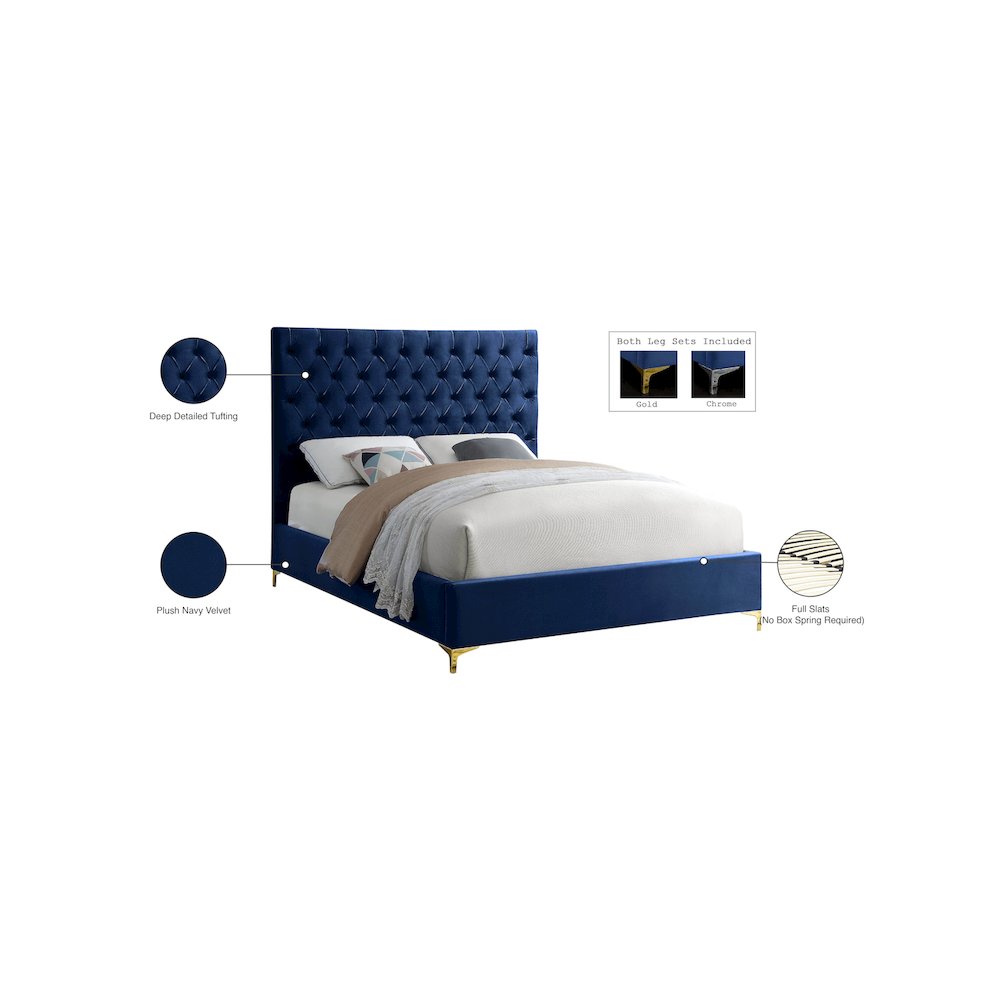 Cruz Navy Velvet King Bed