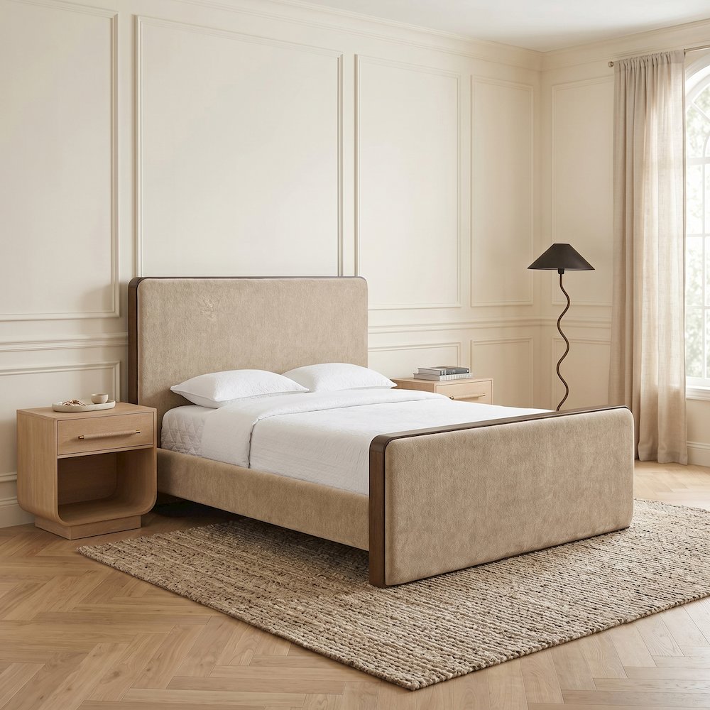 Dalton Beige Fabric Upholstered Full Bed (3 Boxes)
