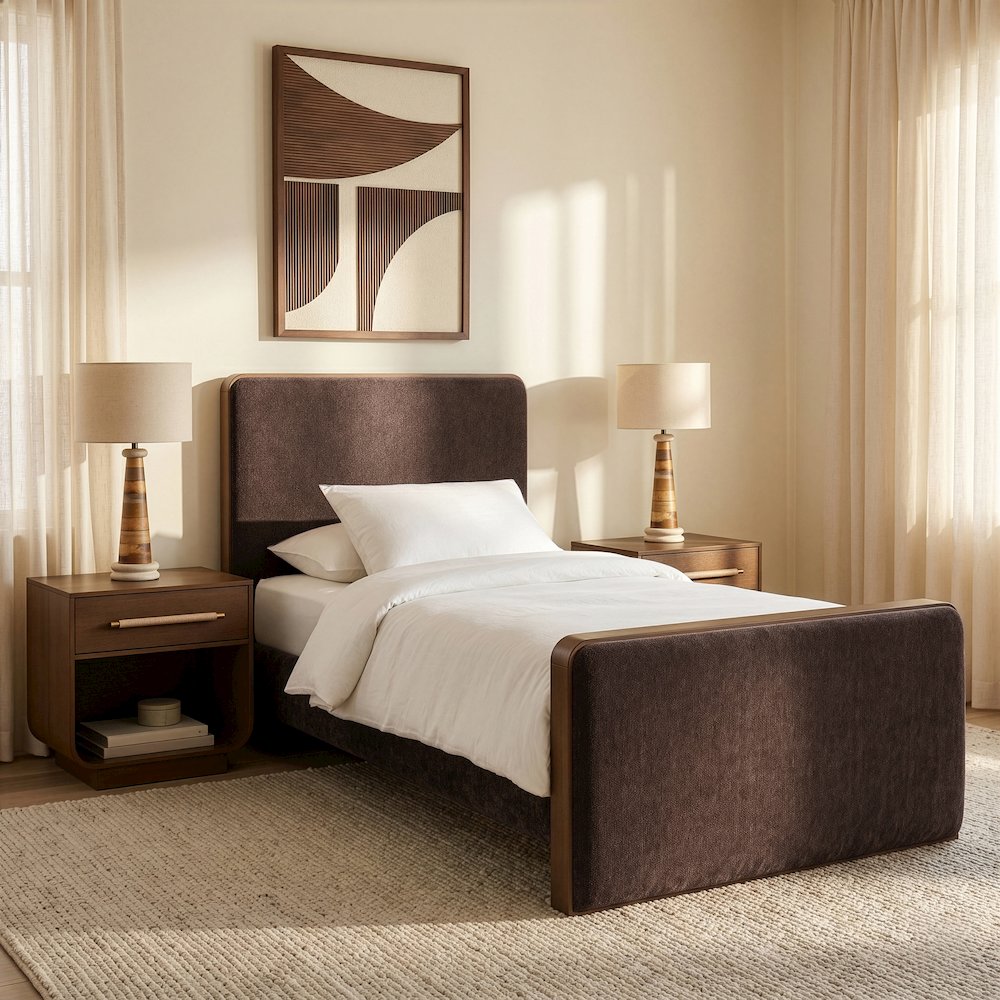 Dalton Brown Fabric Upholstered Twin Bed (3 Boxes)