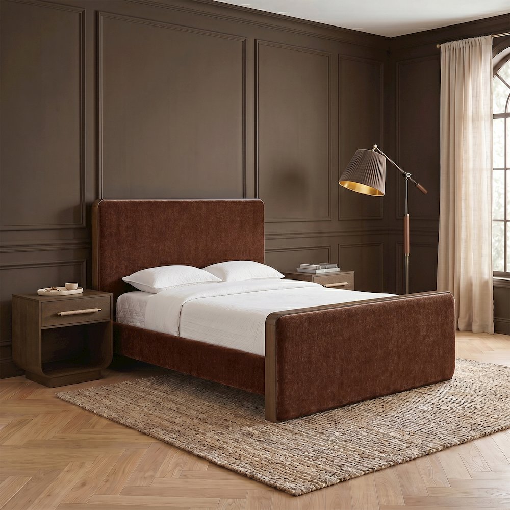 Dalton Burgundy Fabric Upholstered Full Bed (3 Boxes)