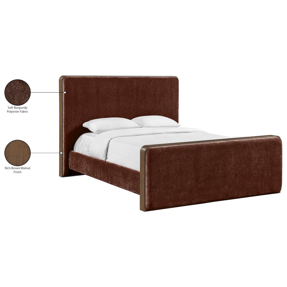 Dalton Burgundy Fabric Upholstered Queen Bed (3 Boxes)