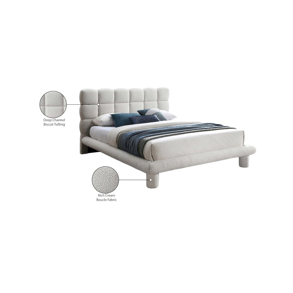 Deco Cream Boucle Fabric Full Bed