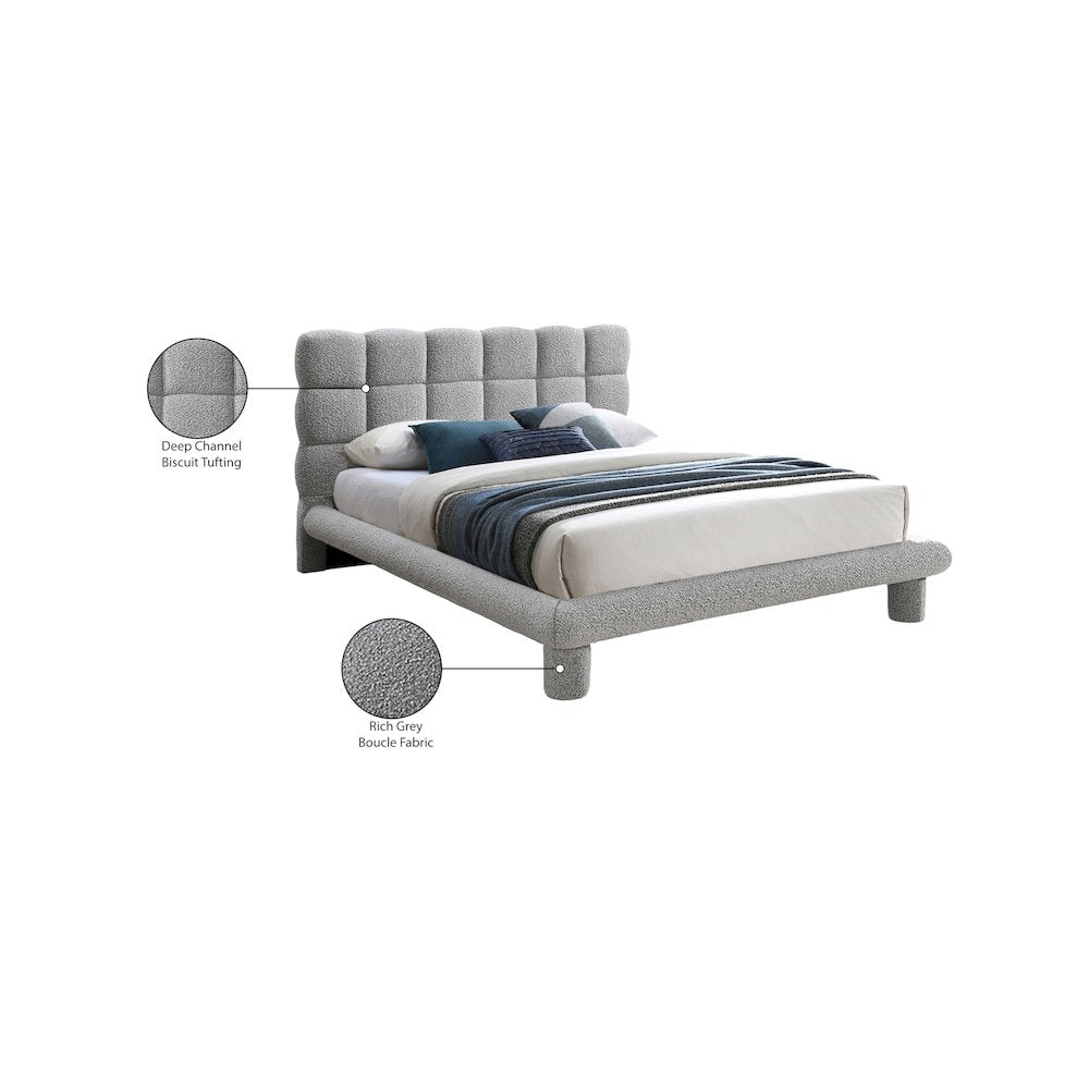 Deco Grey Boucle Fabric King Bed