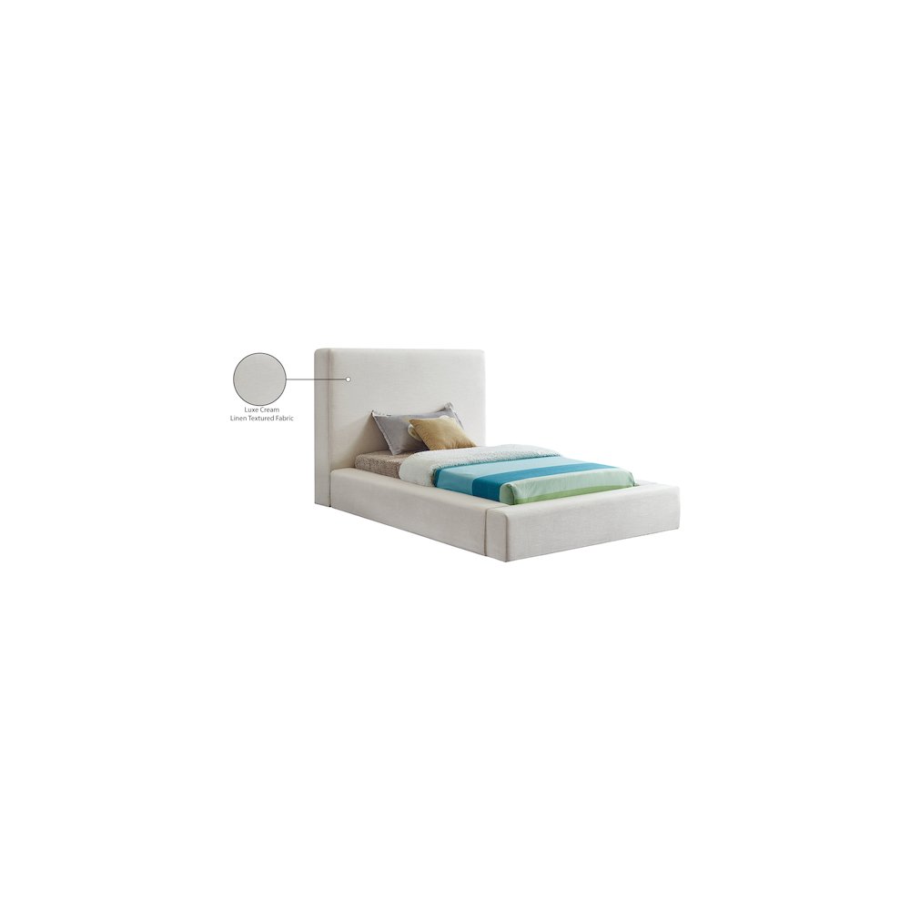 Devin Cream Linen Textured Fabric Twin Bed