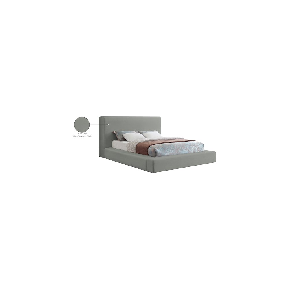 Devin Grey Linen Textured Fabric Queen Bed
