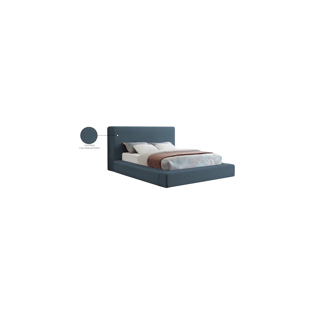 Devin Navy Linen Textured Fabric King Bed