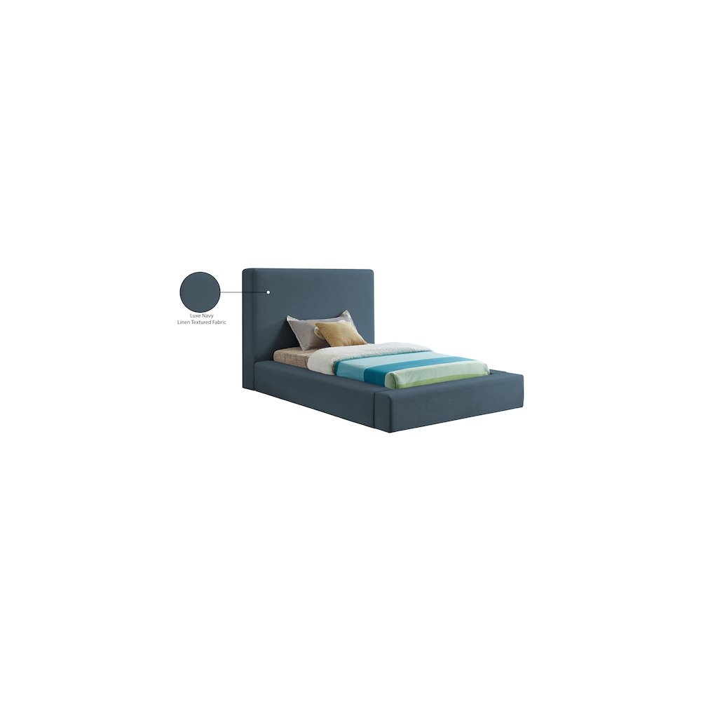 Devin Navy Linen Textured Fabric Twin Bed