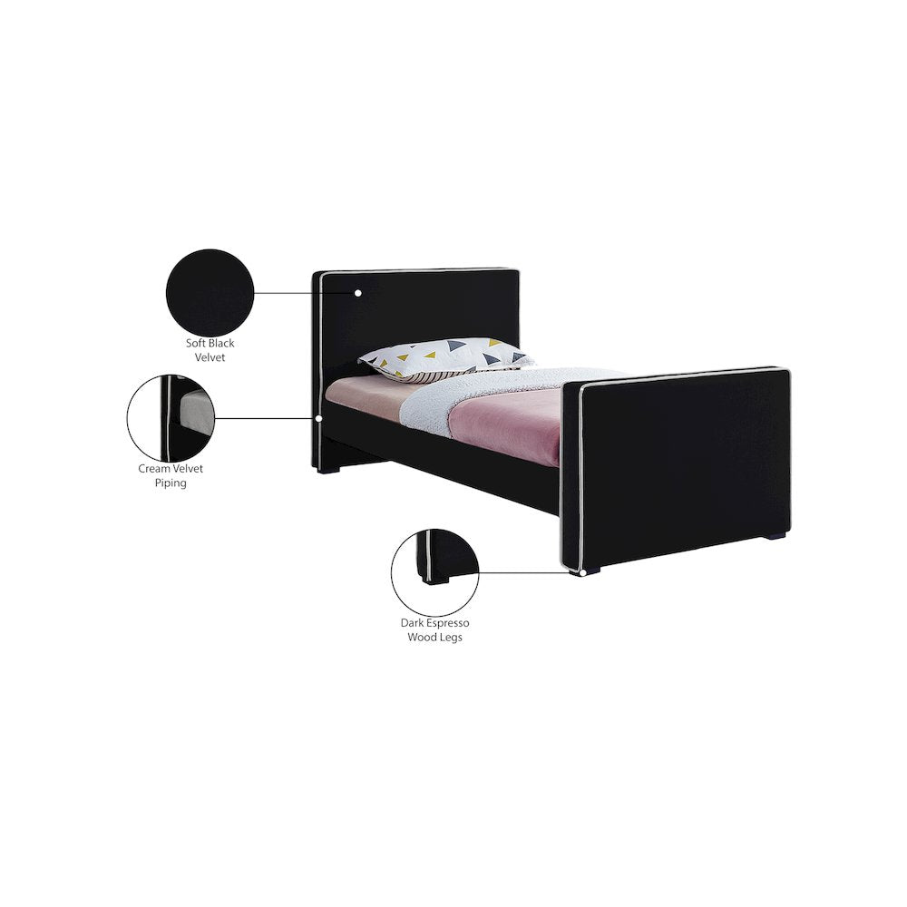 Dillard Black Velvet Twin Bed