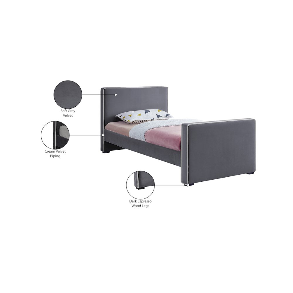 Dillard Grey Velvet Twin Bed