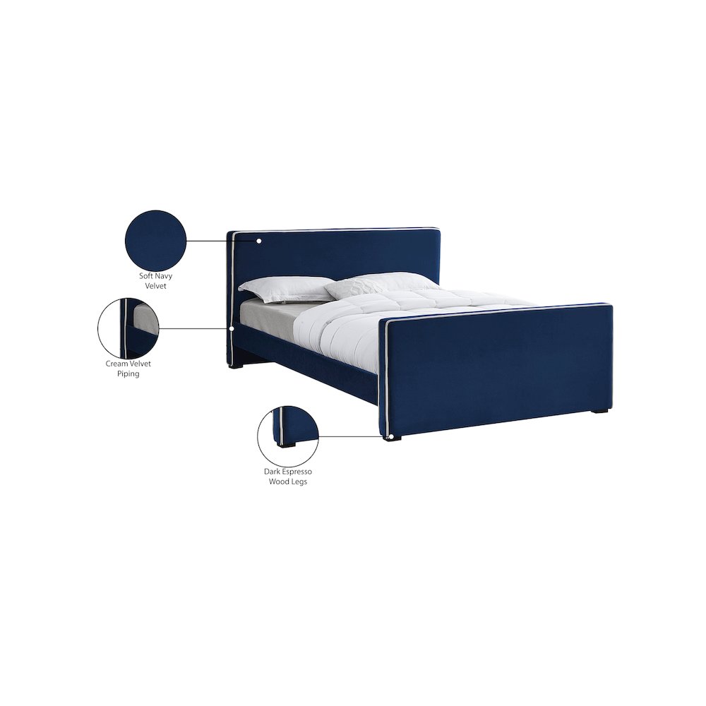 Dillard Navy Velvet King Bed