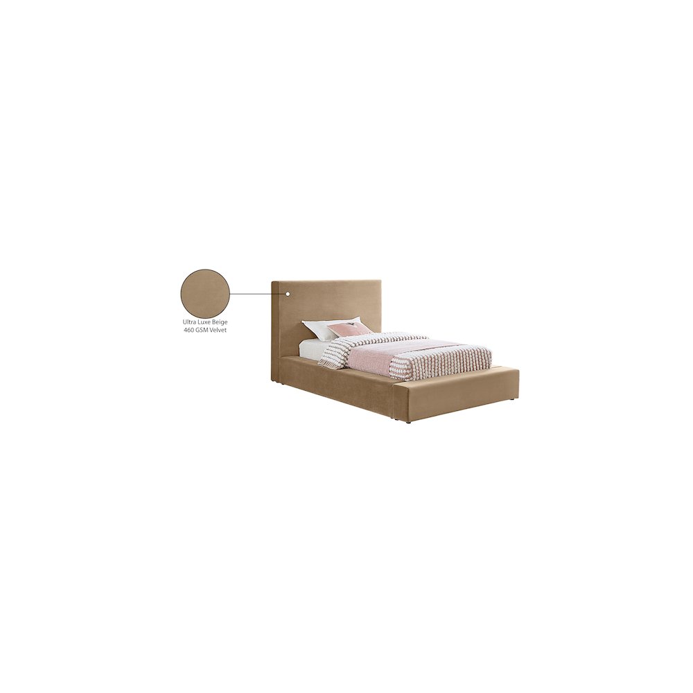 Dorian Beige Velvet Twin Bed