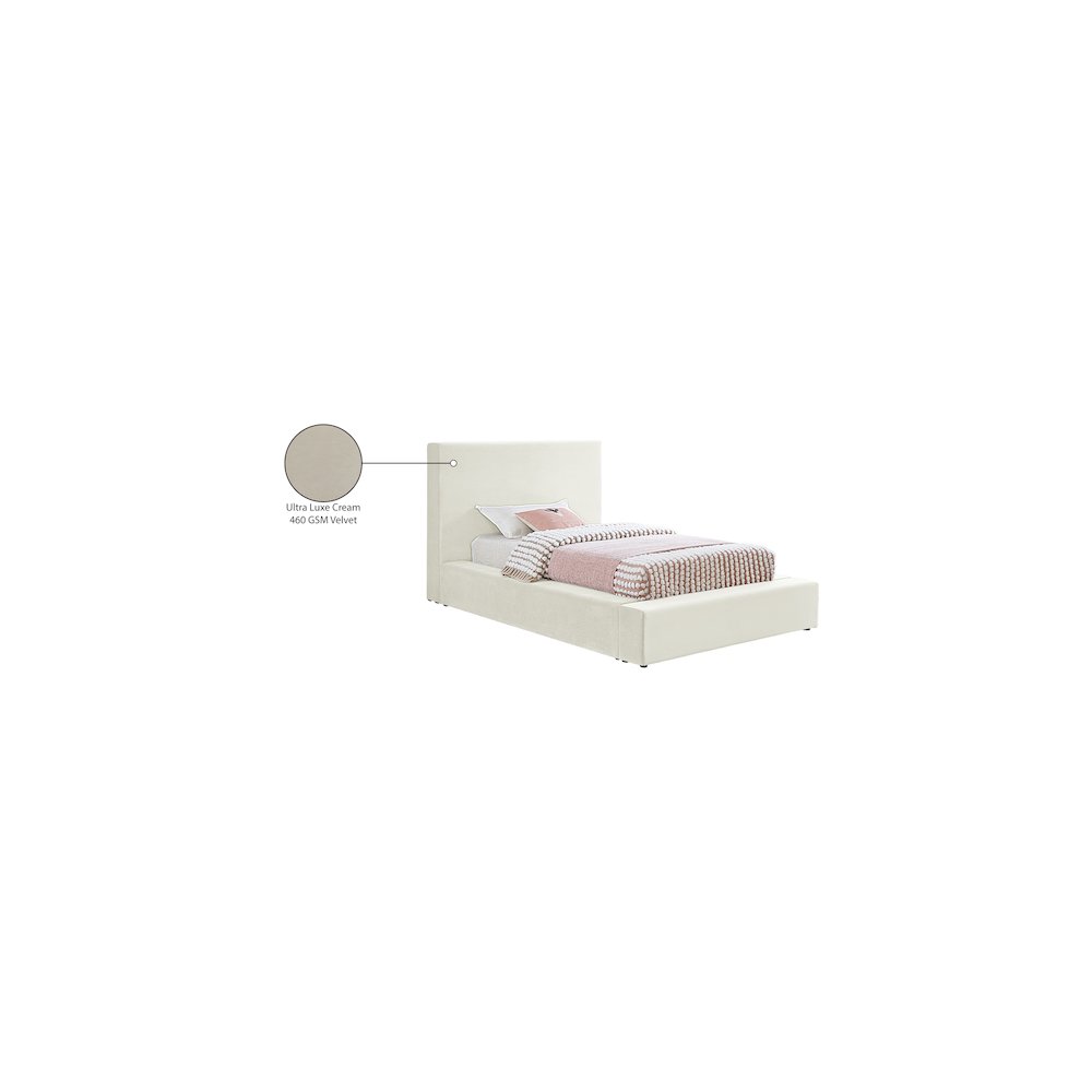 Dorian Cream Velvet Twin Bed