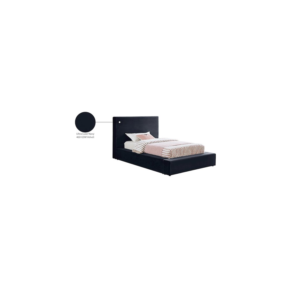 Dorian Navy Velvet Twin Bed