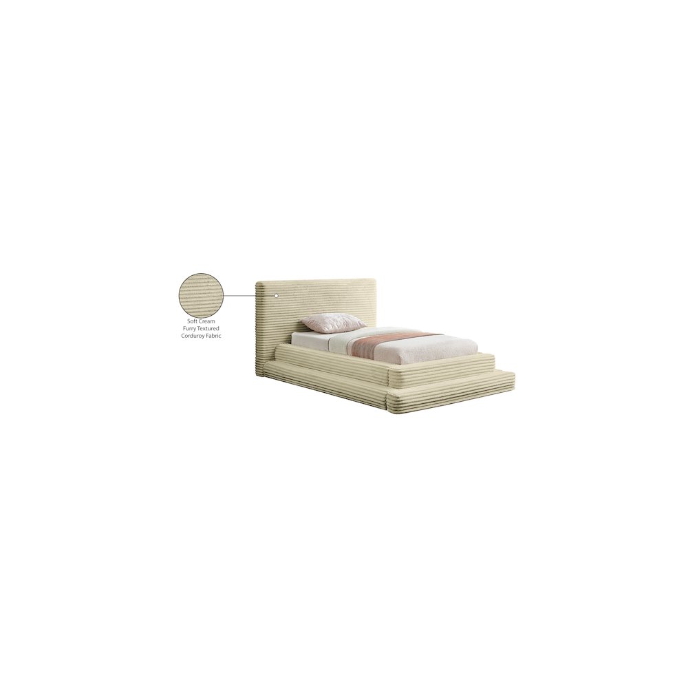 Drew Cream Corduroy Fabric Twin Bed