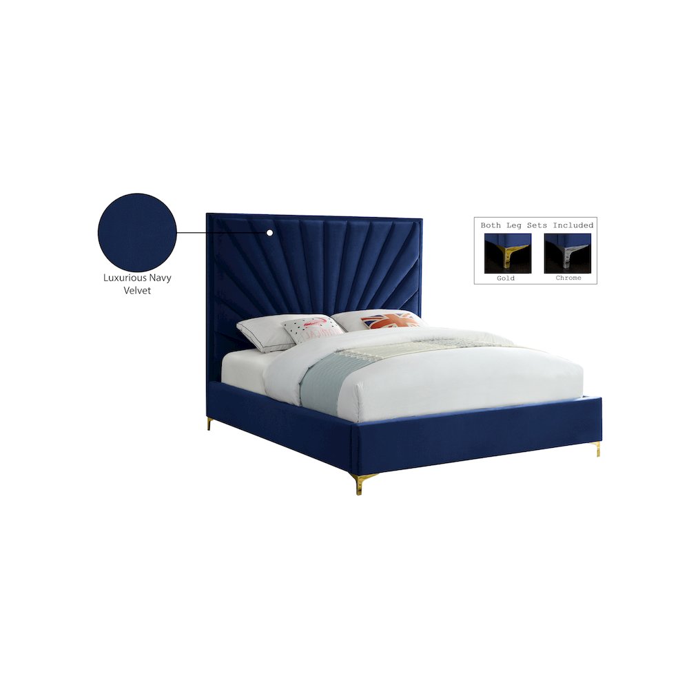 Eclipse Navy Velvet Queen Bed