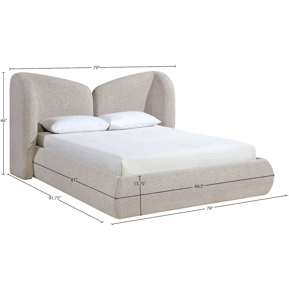 Elowen Beige Chenille Fabric Upholstered Queen Bed