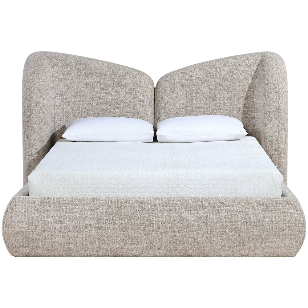 Elowen Beige Chenille Fabric Upholstered Queen Bed