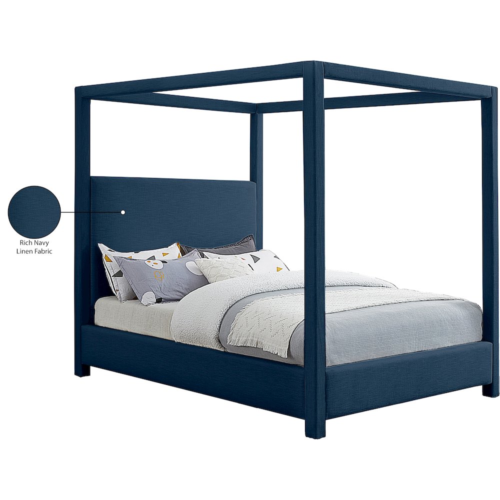 Emerson Navy Linen Textured Fabric Full Bed