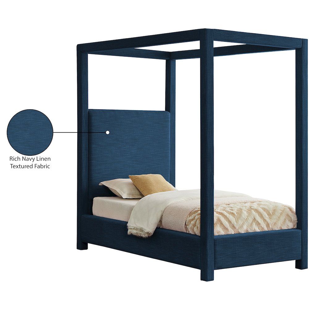 Emerson Navy Linen Textured Fabric Twin Bed