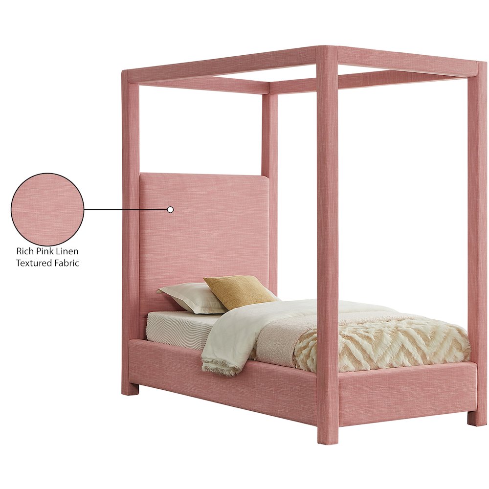 Emerson Light Pink Linen Textured Fabric Twin Bed