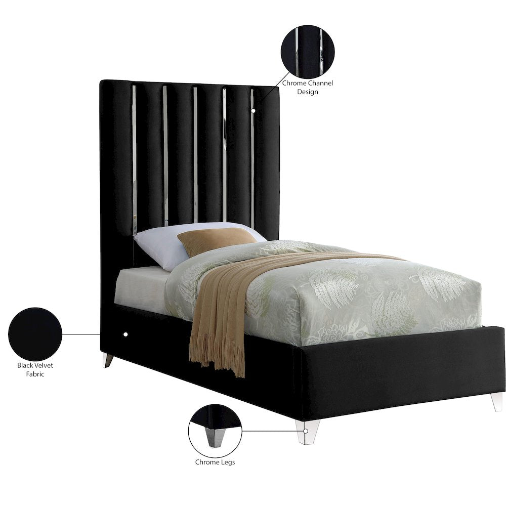 Enzo Black Velvet Twin Bed