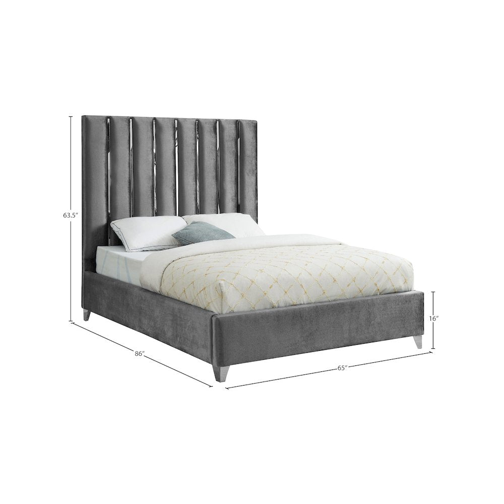 Enzo Grey Velvet Queen Bed