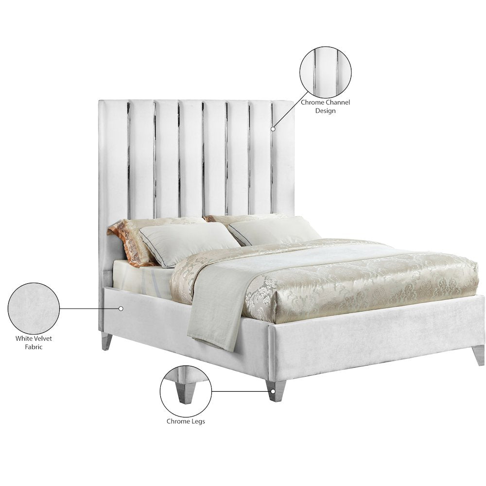 Enzo White Velvet King Bed