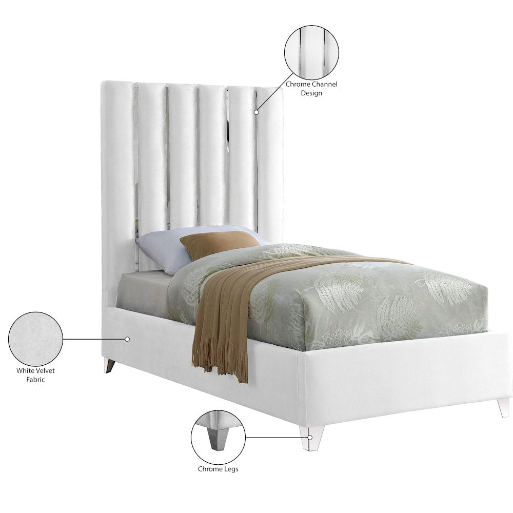 Enzo White Velvet Twin Bed