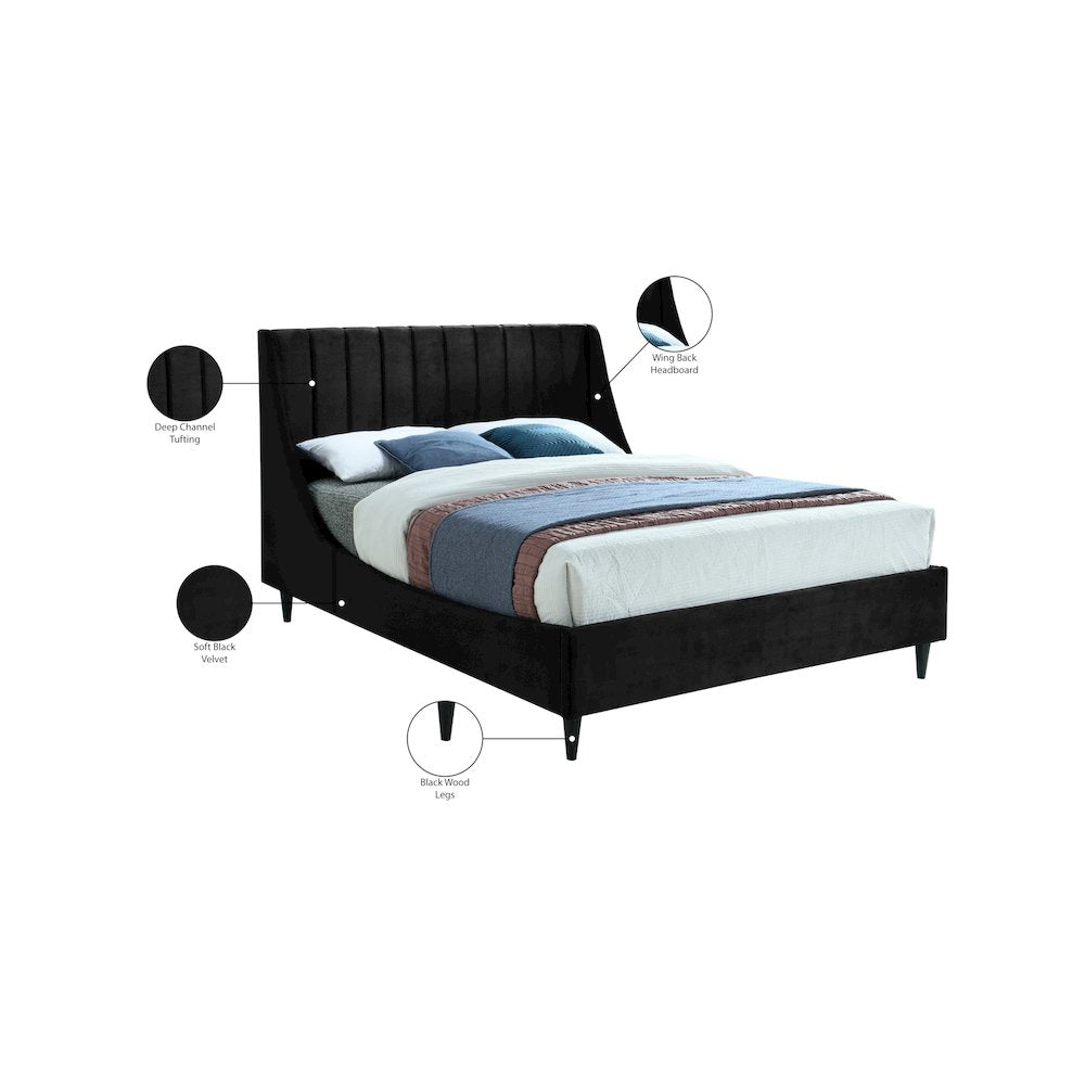 Eva Black Velvet Full Bed