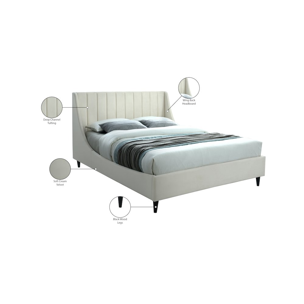 Eva Cream Velvet Queen Bed