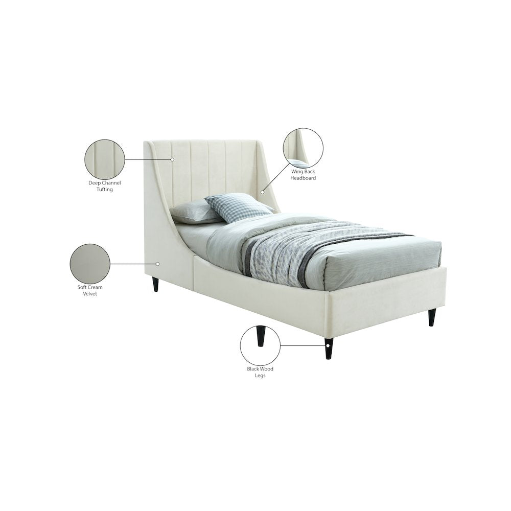 Eva Cream Velvet Twin Bed