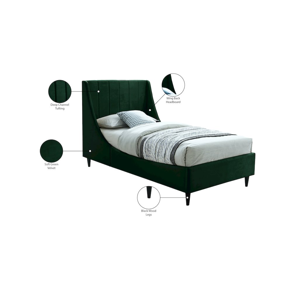 Eva Green Velvet Twin Bed