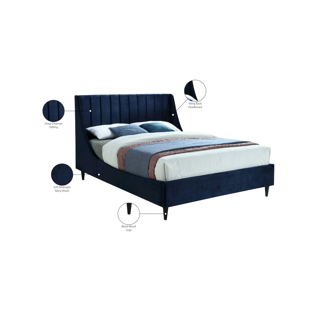 Eva Navy Velvet Full Bed