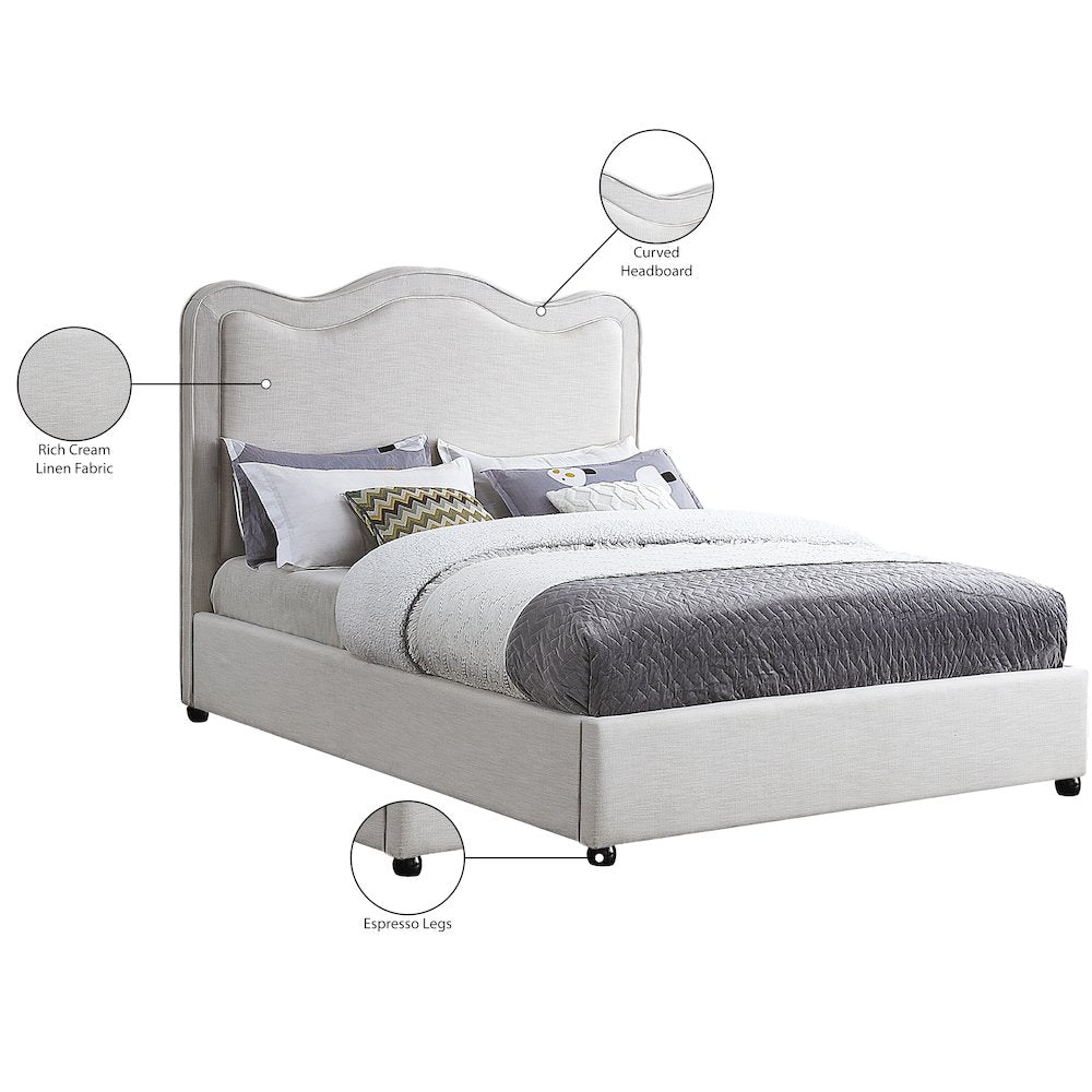 Felix Cream Linen Textured Fabric King Bed