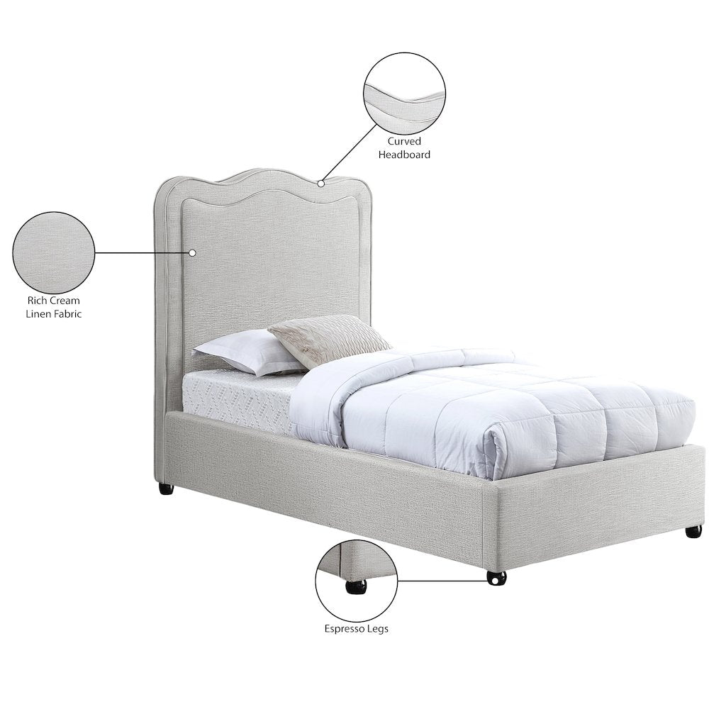 Felix Cream Linen Textured Fabric Twin Bed