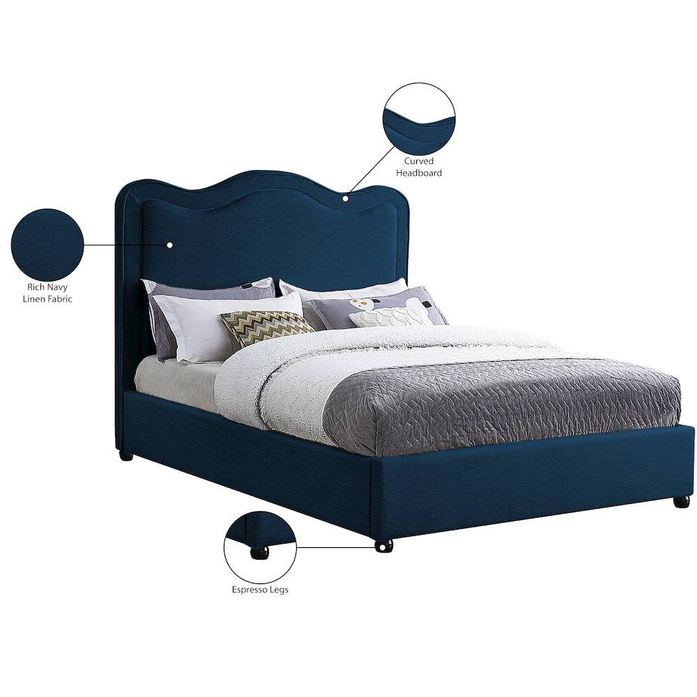 Felix Navy Linen Textured Fabric King Bed