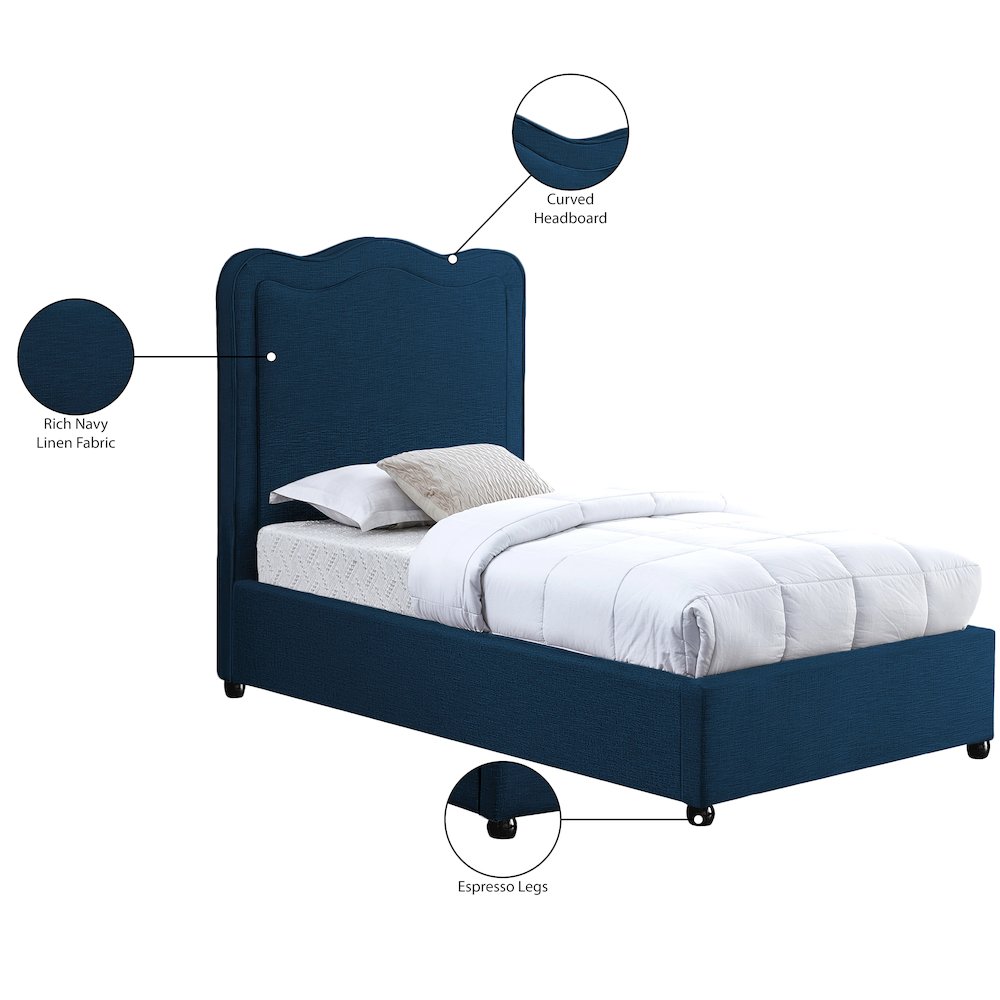 Felix Navy Linen Textured Fabric Twin Bed
