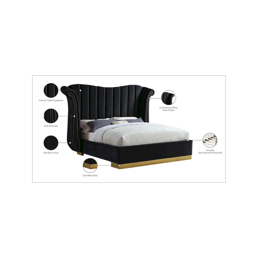 Flora Black Velvet King Bed