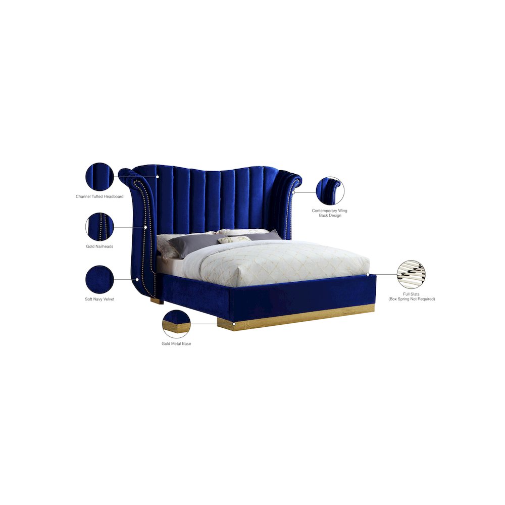 Flora Navy Velvet King Bed