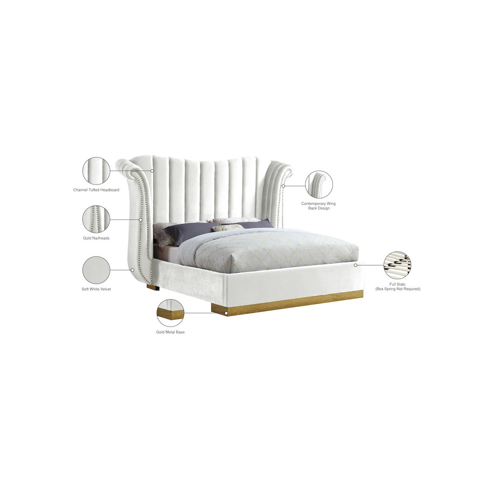 Flora White Velvet Queen Bed