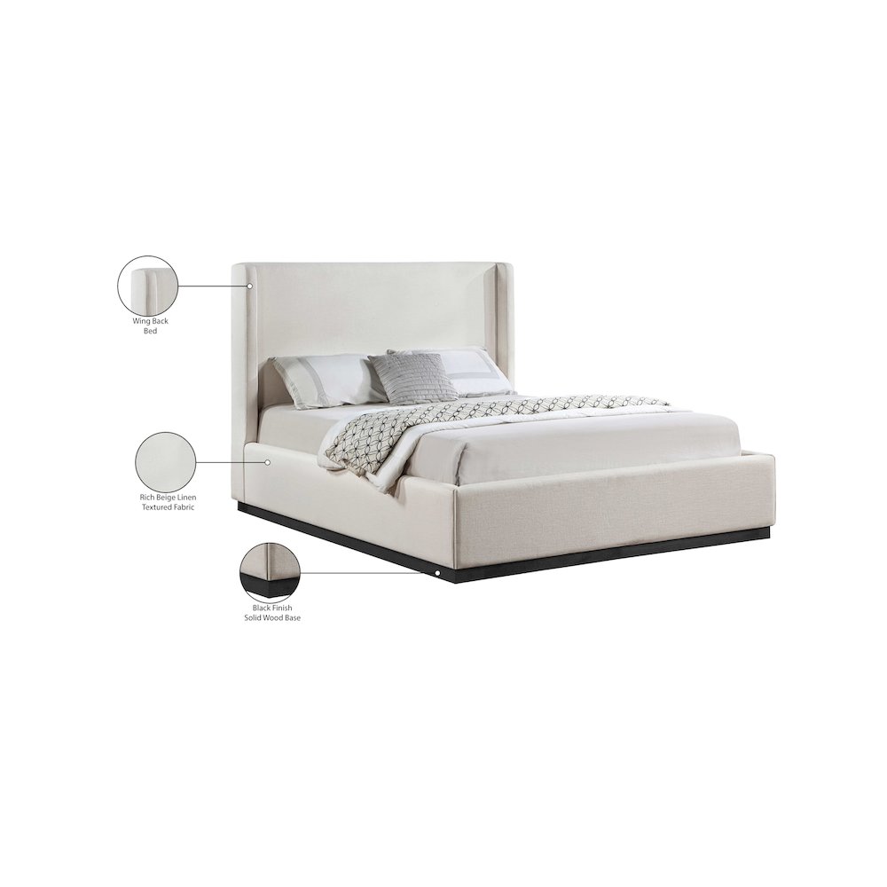 Flynn Beige Linen Textured Fabric Queen Bed