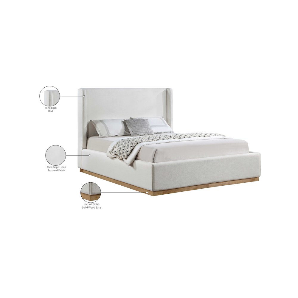 Flynn Cream Linen Textured Fabric Queen Bed