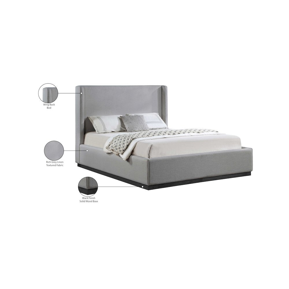 Flynn Grey Linen Textured Fabric Full Bed