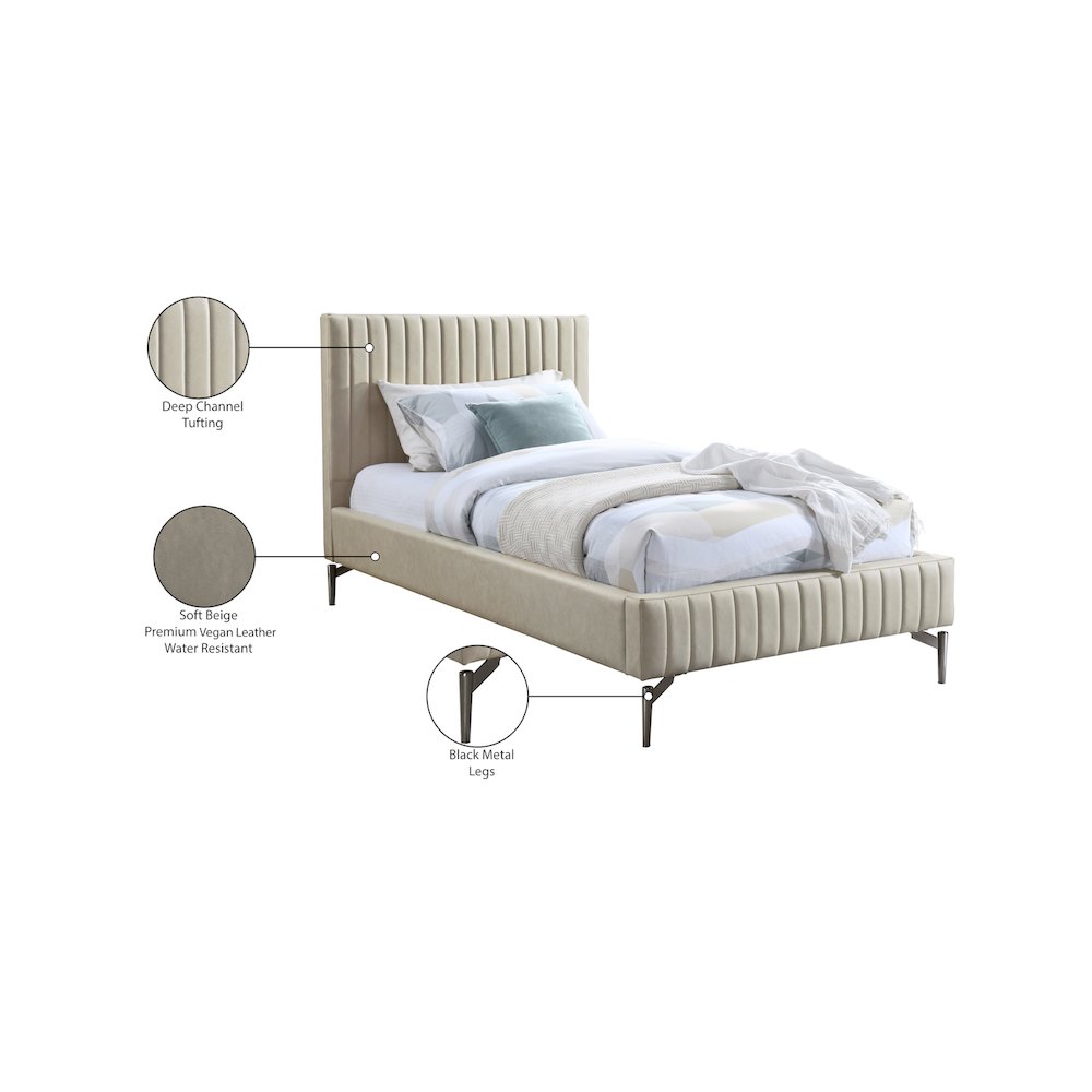 Gallo Beige Vegan Leather Twin Bed