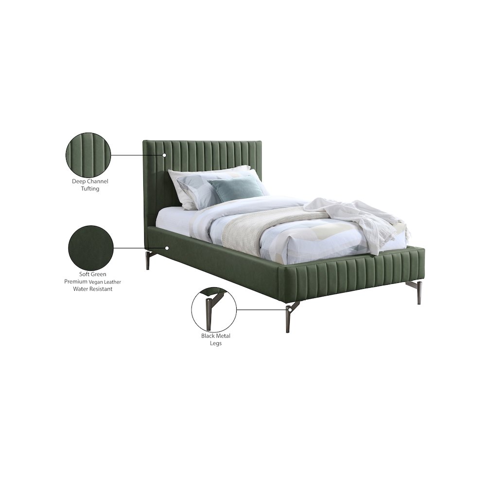 Gallo Green Vegan Leather Twin Bed