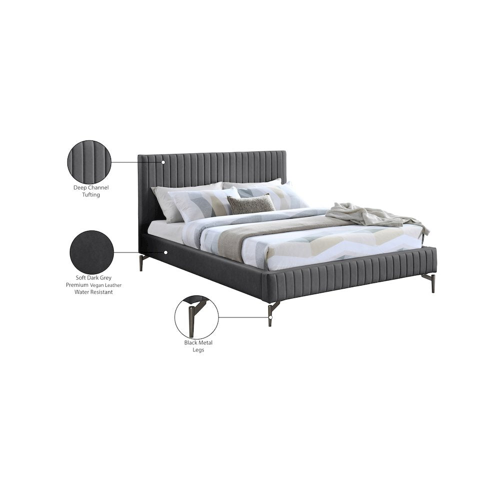 Gallo Dark Grey Vegan Leather King Bed